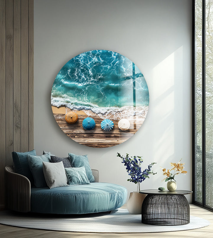 Coastal Bliss Horizon – Round Glass Wall Art