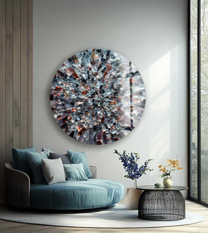 Obsidian Starburst – Round Glass Wall Art