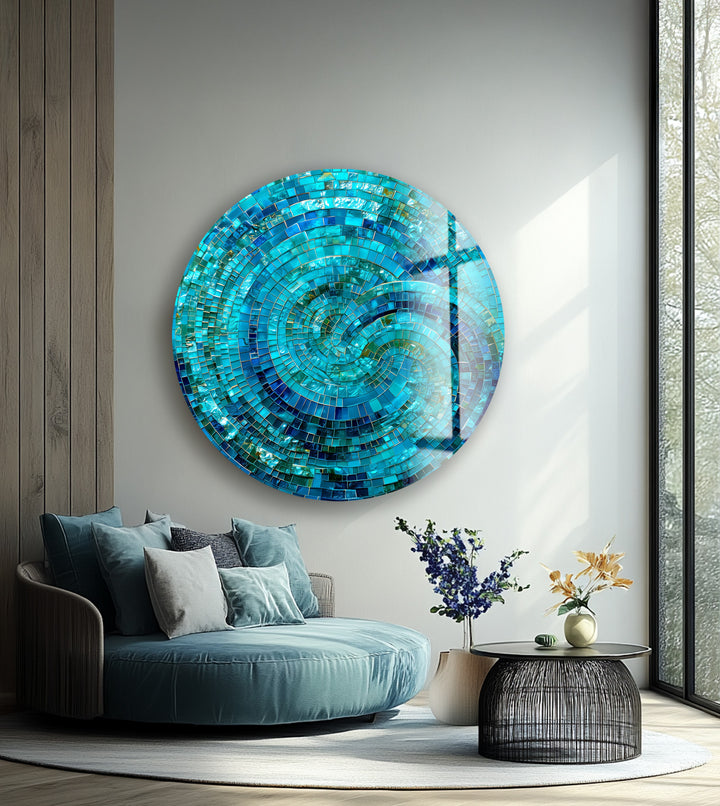 Oceanic Spiral Energy – Round Glass Wall Art