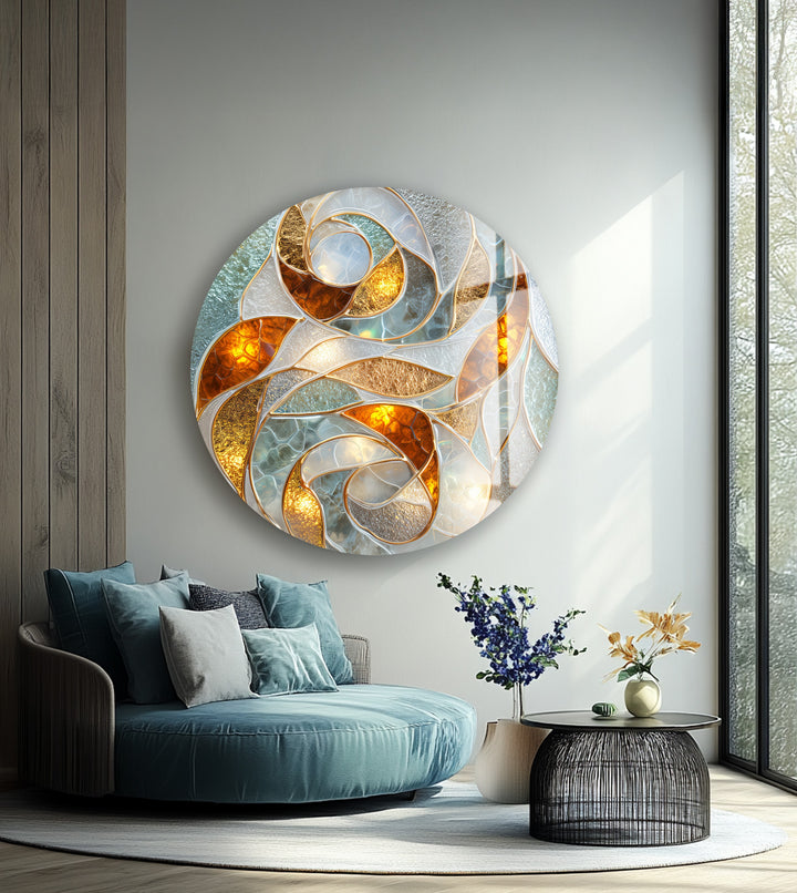 Abstract Swirl Design – Round Glass Wall Art