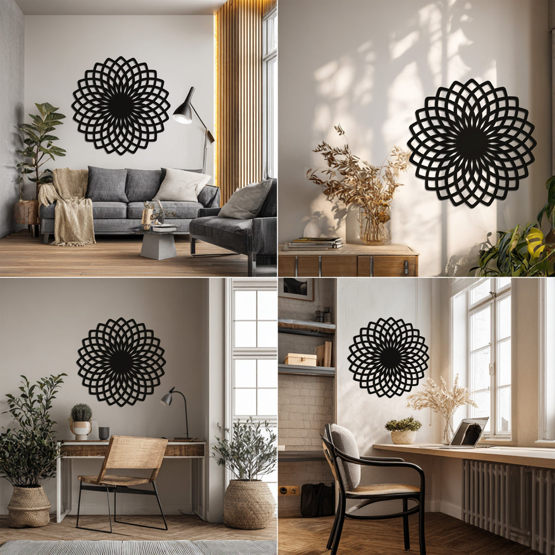 Geometric Flower Mandala Metal Wall Art – Modern Abstract Home Décor