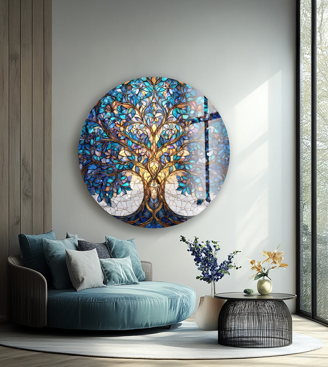 Celestial Tranquility Tree – Round Glass Wall Art