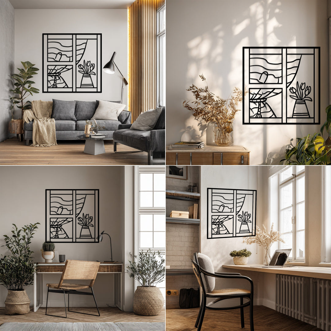 Window with Tulips – Elegant Floral Metal Wall Art