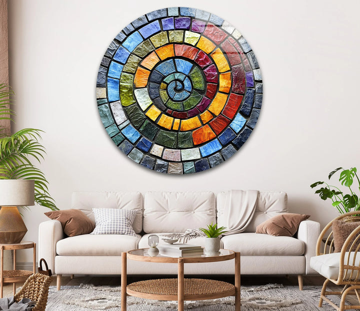 Textured Rainbow Spiral – Round Glass Wall Art - MyPhotoStation