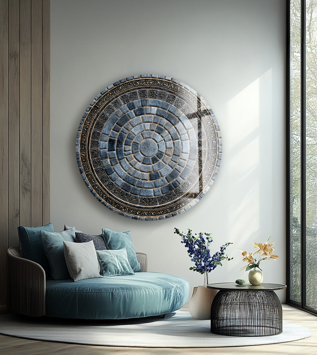 Regal Stone Mandala – Round Glass Wall Art