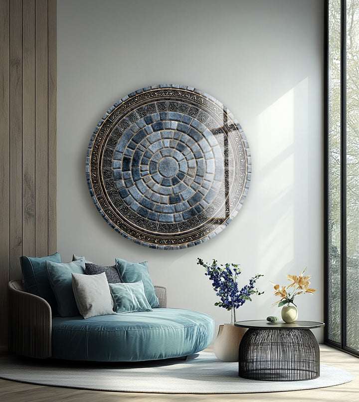 Regal Stone Mandala – Round Glass Wall Art