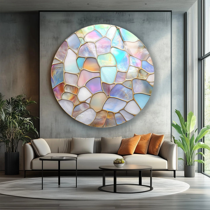 Iridescent Pastel Mosaic Round Glass Wall Art - MyPhotoStation