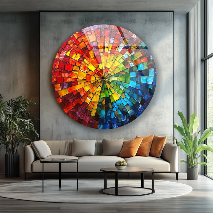 Solar Prism Mosaic Round Glass Wall Art - MyPhotoStation
