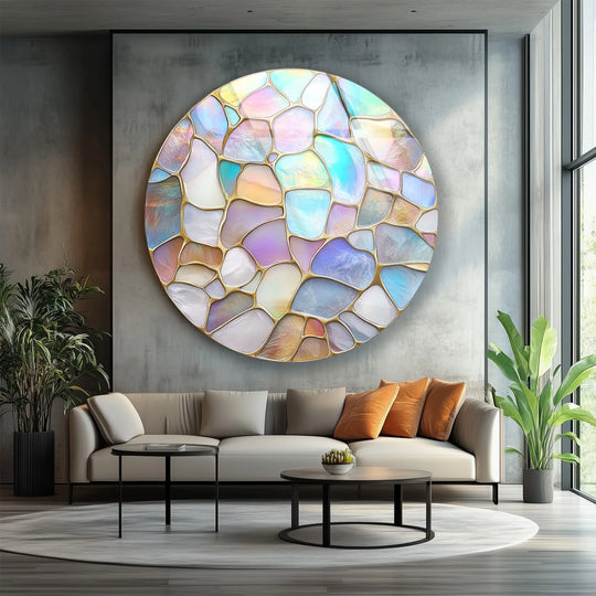 Pastel Glow Mosaic Round Glass Wall Art - MyPhotoStation