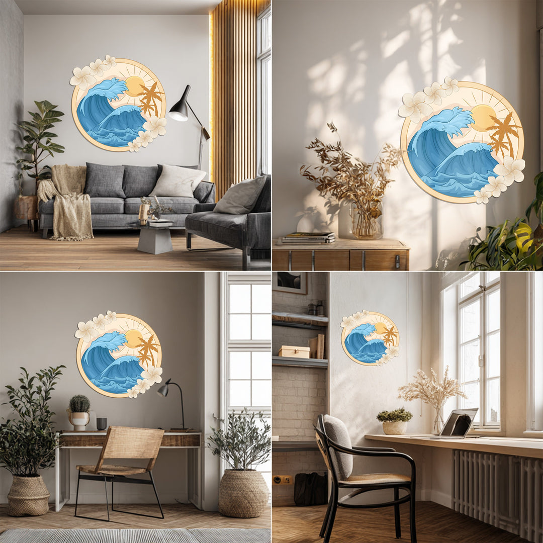 Tropical Wave Metal Wall Art – Coastal Ocean Sunset Home Decor