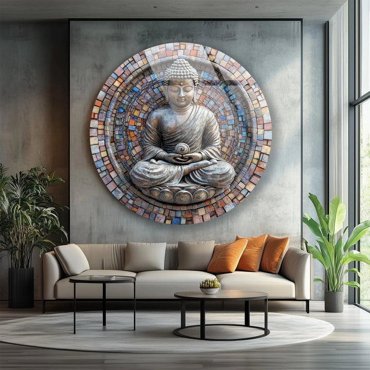 Zen Enlightenment – Buddha Mosaic Round Glass Wall Art - MyPhotoStation