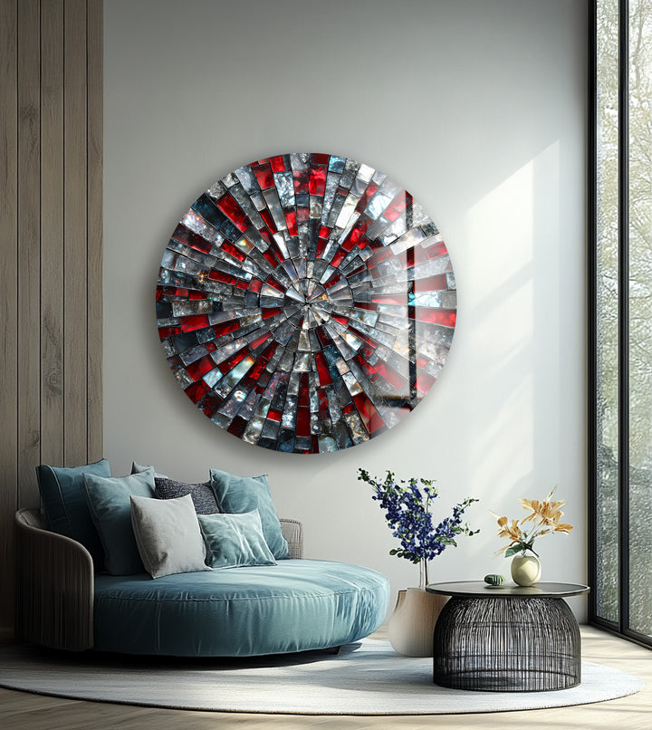 Red and Black – Mosaic Round Glass Wall Art