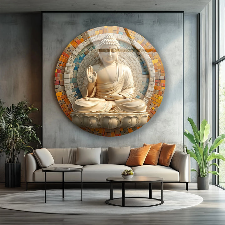 Radiant Buddha Mosaic – Round Glass Wall Art - MyPhotoStation