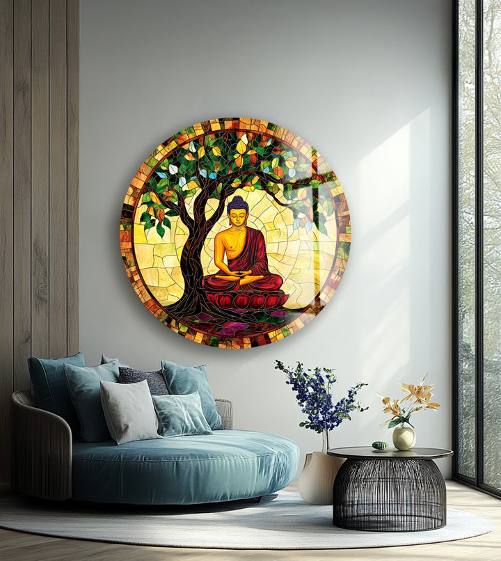 Enlightenment Under the Bodhi Tree – Round Glass Wall Art