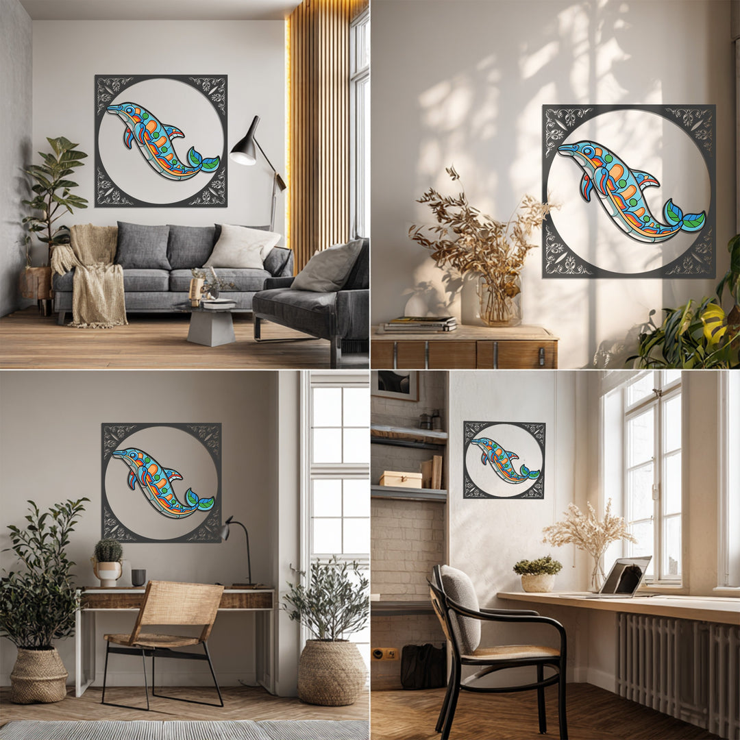 Ocean Spirit Dolphin Metal Wall Art – Colorful Marine-Inspired Home Decor