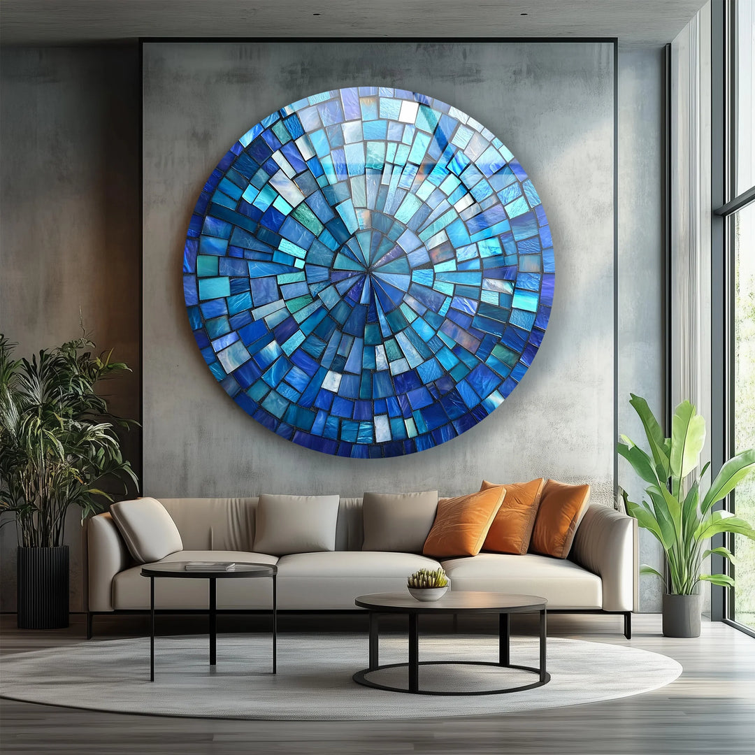 Oceanic Radiance – Blue Mosaic Round Glass Wall Art - MyPhotoStation