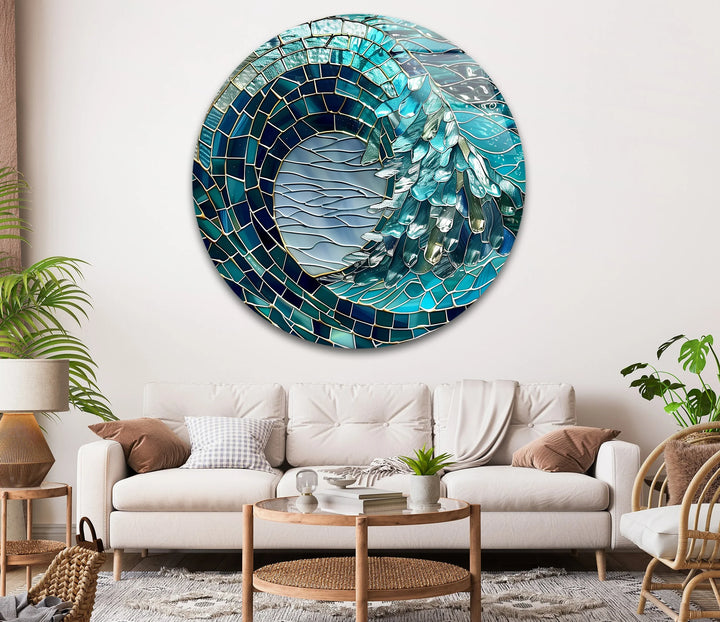 Ocean Crest – Turquoise Wave Round Glass Wall Art - MyPhotoStation