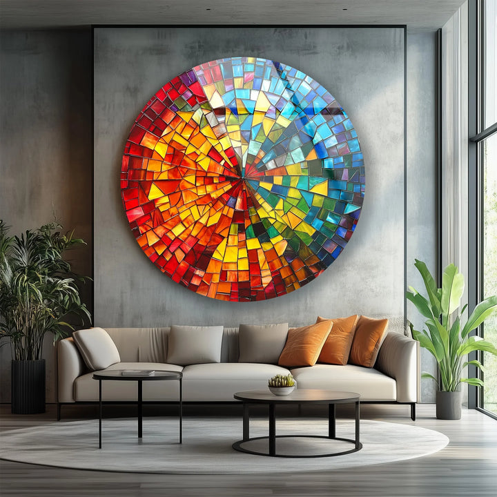 Rainbow Burst Mosaic Round Glass Wall Art - MyPhotoStation
