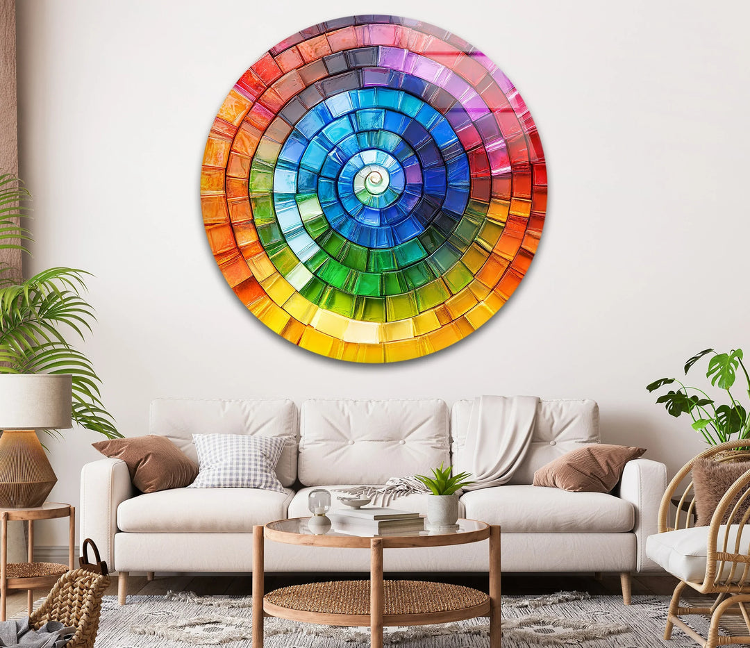 Radiant Spiral Spectrum – Round Glass Wall Art - MyPhotoStation