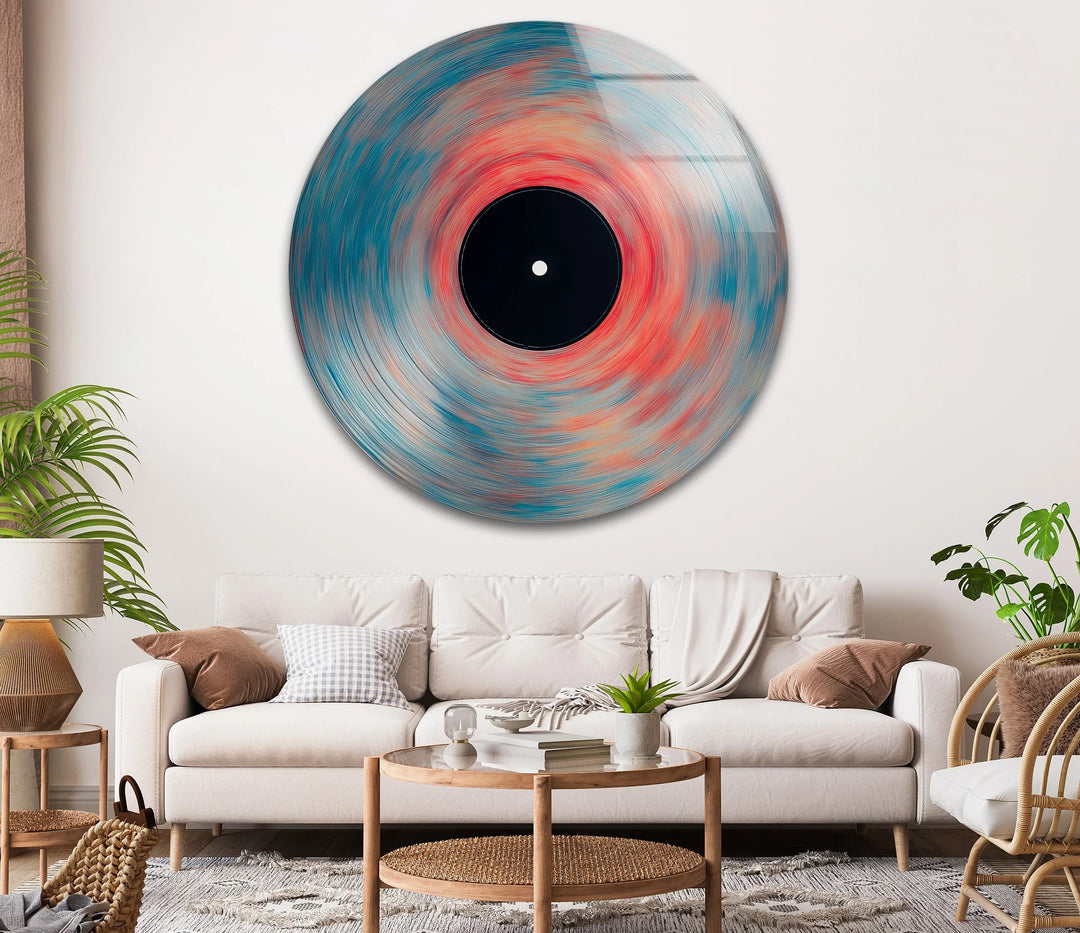 Vinyl-Inspired Abstract Swirl – Round Glass Wall Art - MyPhotoStation