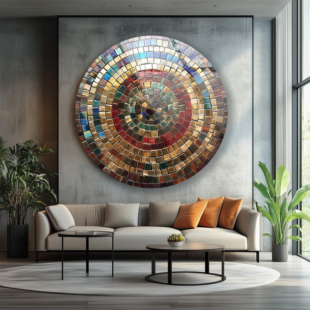 Eternal Spectrum – Multicolor Mosaic Round Glass Wall Art
