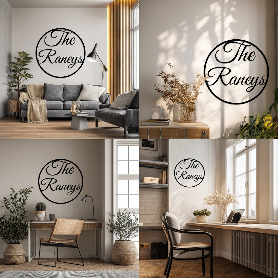The Raneys Family Metal Wall Art – Personalized Circular Last Name Sign