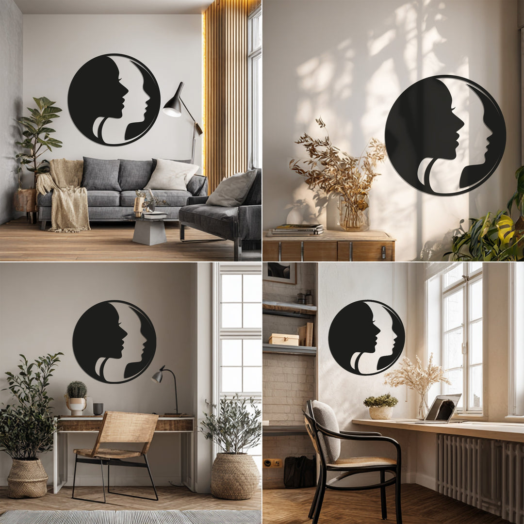 Dual Faces in Circle – Abstract Metal Wall Art