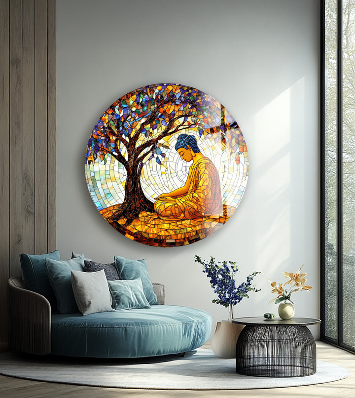 Beneath the Bodhi – Round Glass Wall Art