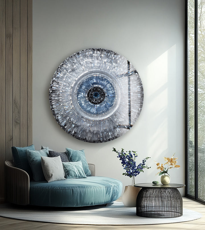 Abstract Crystal Mosaic Eye – Round Glass Wall Art