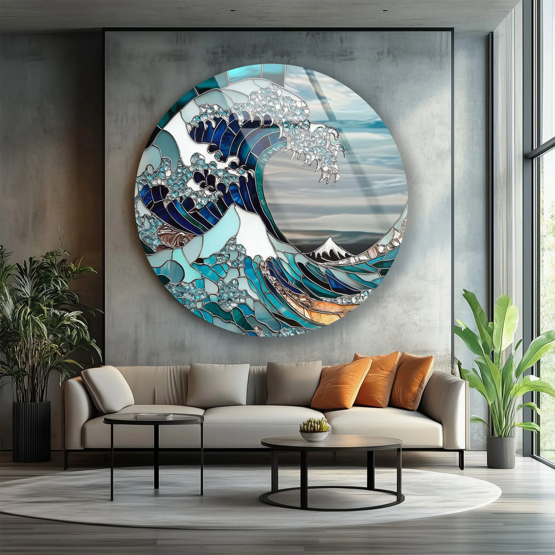Great Wave Mosaic – Round Glass Wall Art - MyPhotoStation