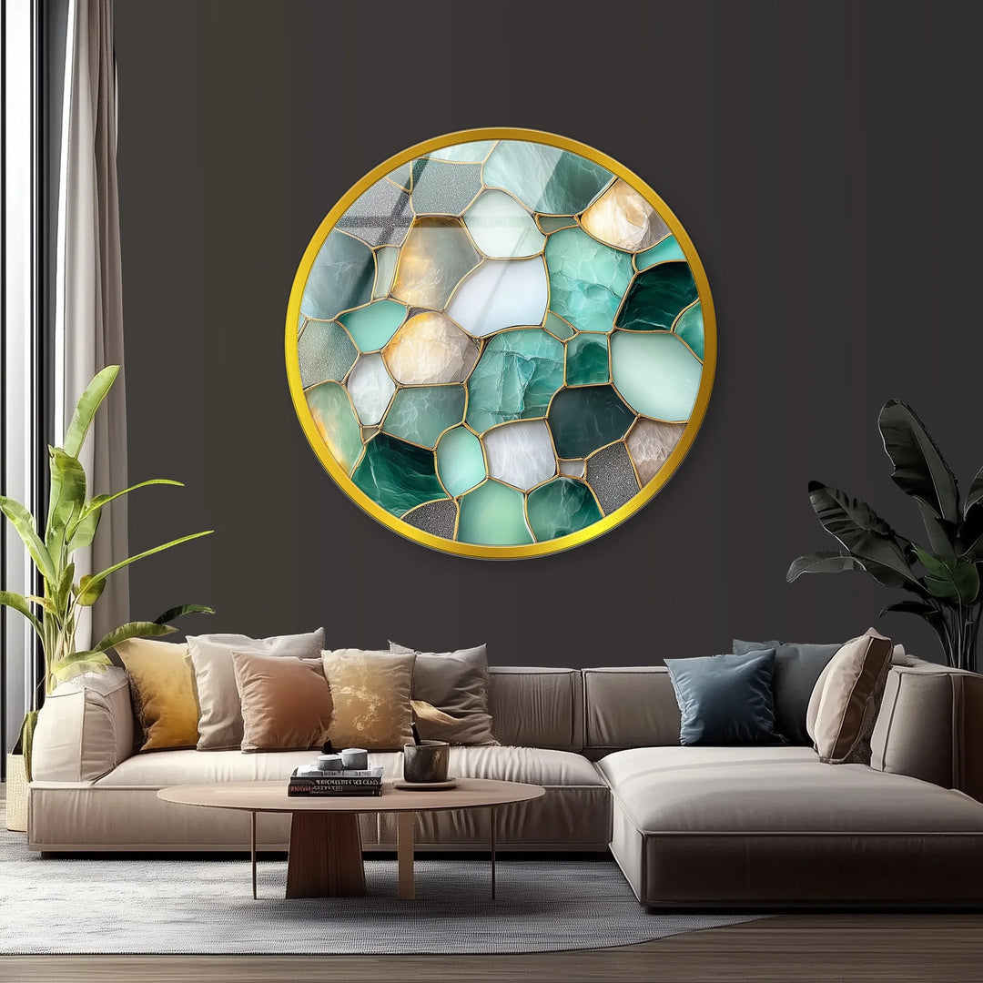 Green Stone Mosaic Round Glass Wall Art - MyPhotoStation
