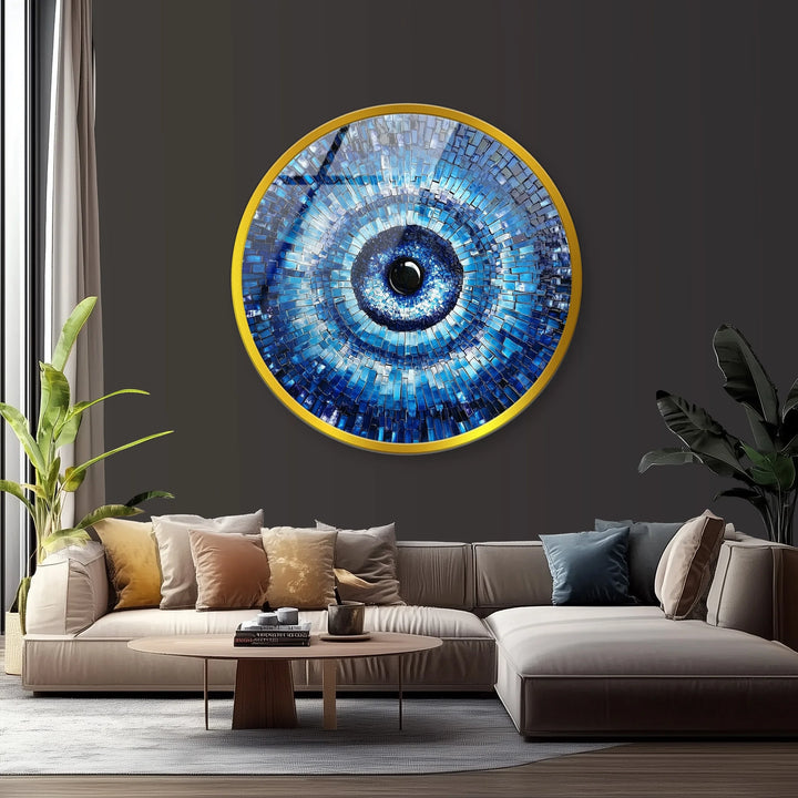 Midnight Radiance Evil Eye – Round Glass Wall Art - MyPhotoStation