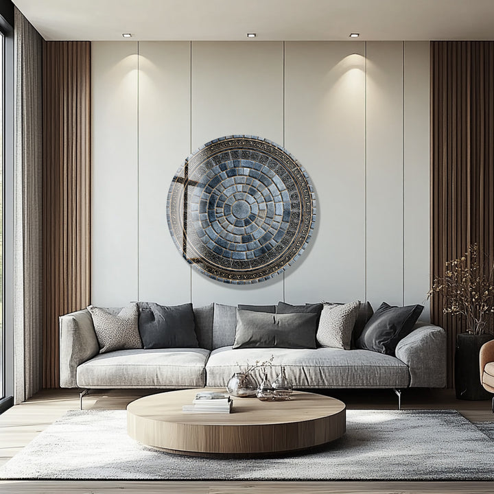 Regal Stone Mandala – Round Glass Wall Art