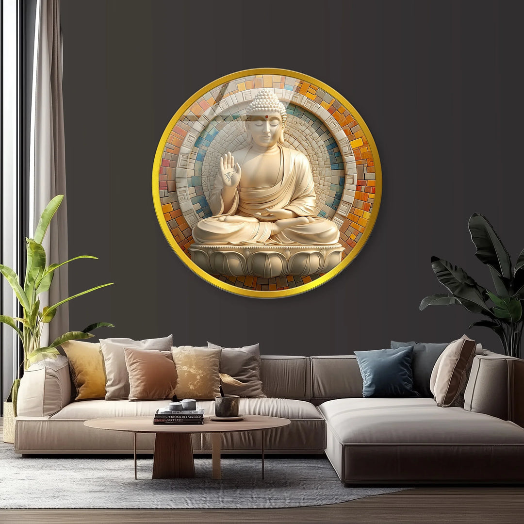 Radiant Buddha Mosaic – Round Glass Wall Art - MyPhotoStation
