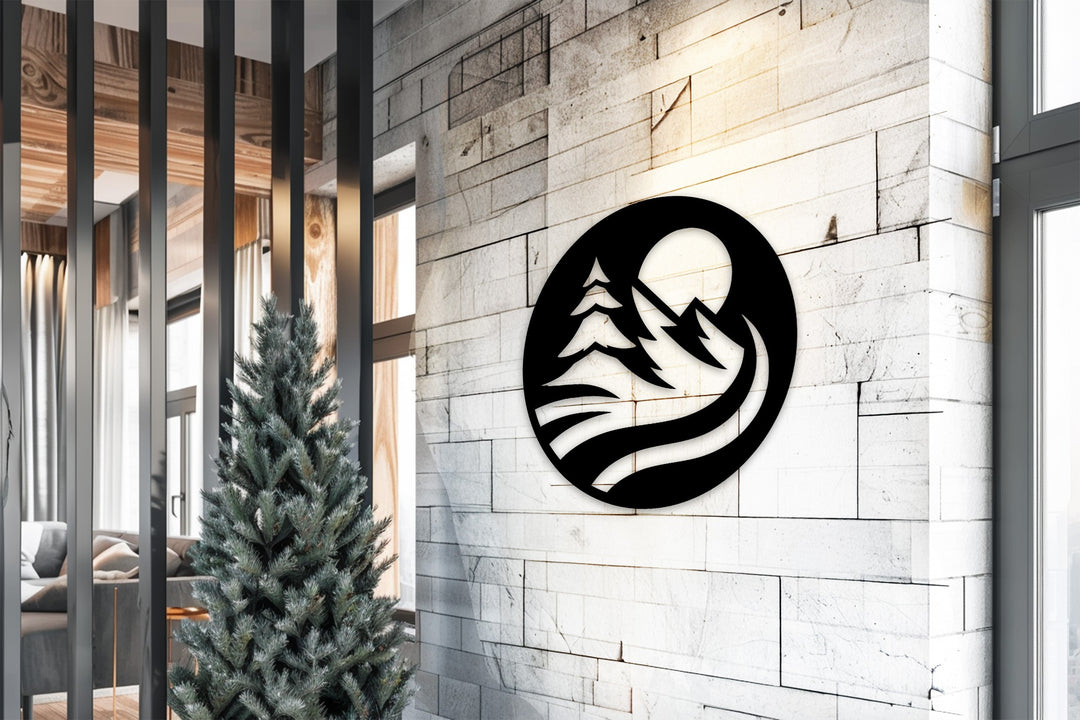 زهرة القمر – القمر وزهرة اللوتس فن جداري معدني