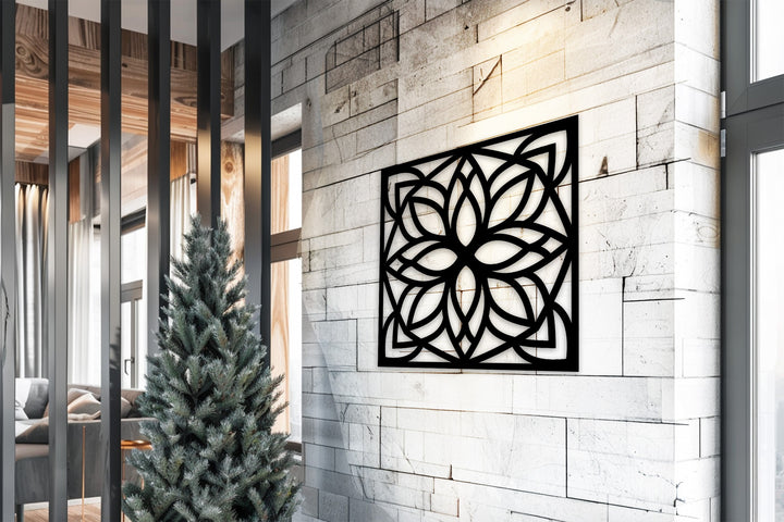 Square floral metal wall decoration