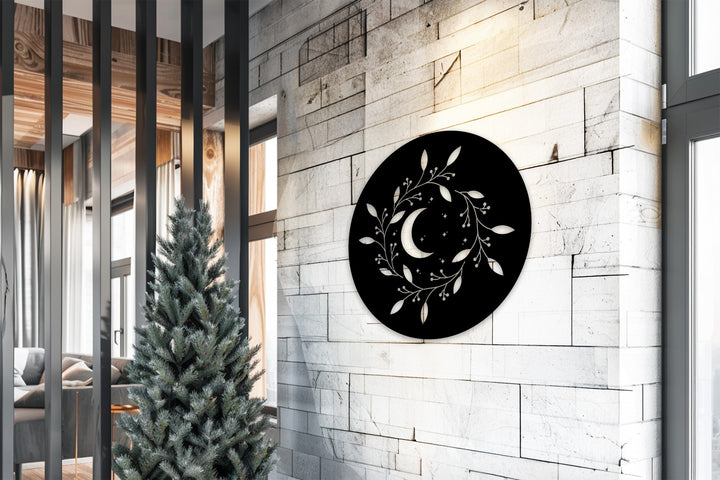 Botanical wreath moon wall art