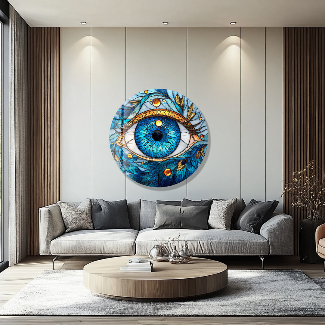 Celestial Eye Radiance – Round Glass Wall Art