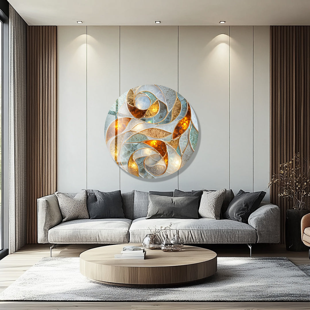 Abstract Swirl Design – Round Glass Wall Art