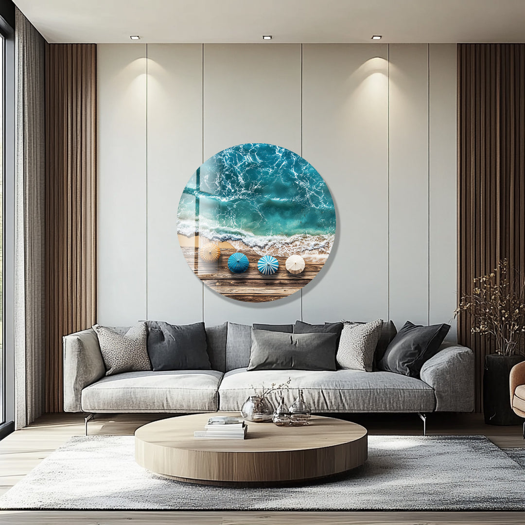 Coastal Bliss Horizon – Round Glass Wall Art
