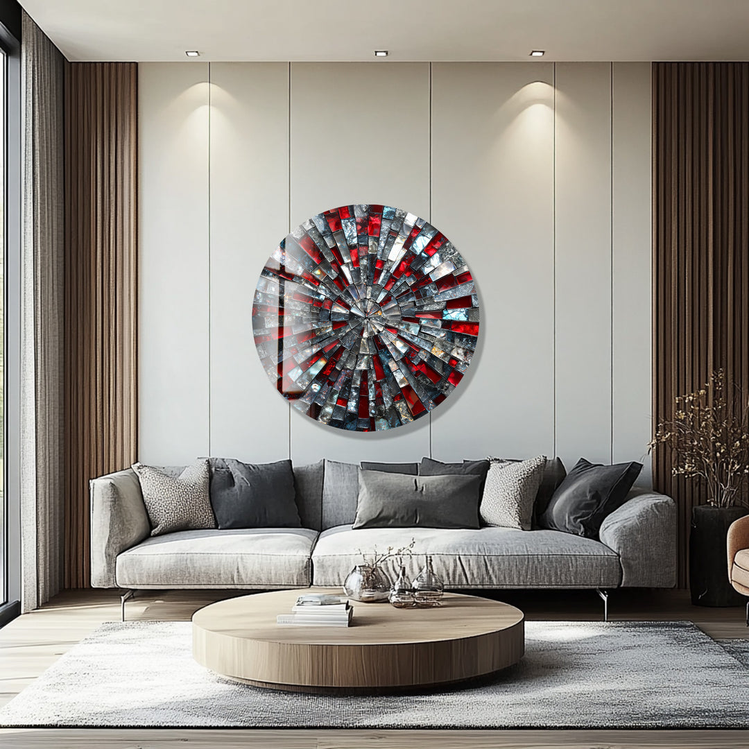 Red and Black – Mosaic Round Glass Wall Art