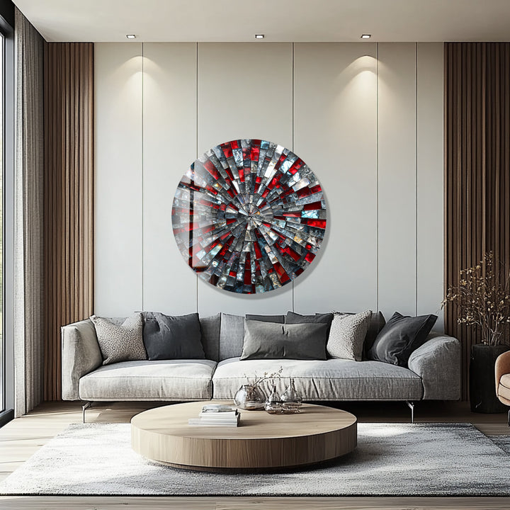 Red and Black – Mosaic Round Glass Wall Art