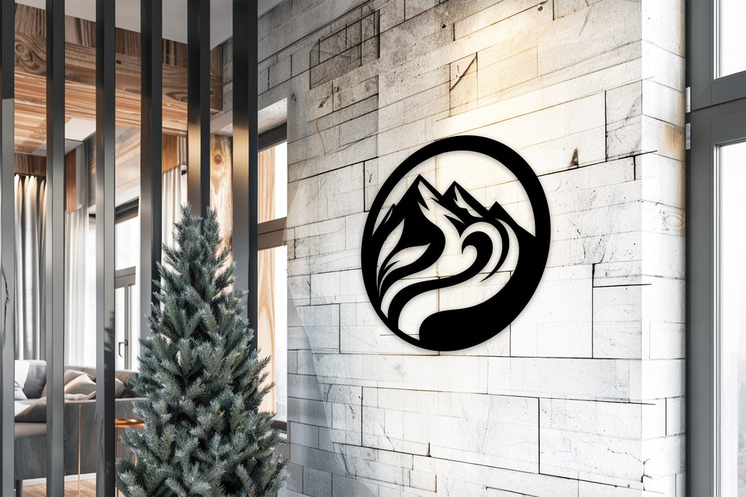 Modern landscape round metal wall decor