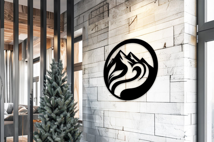 Modern landscape round metal wall decor