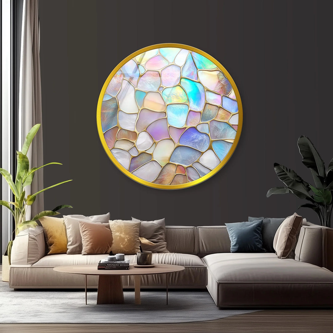 Pastel Glow Mosaic Round Glass Wall Art - MyPhotoStation