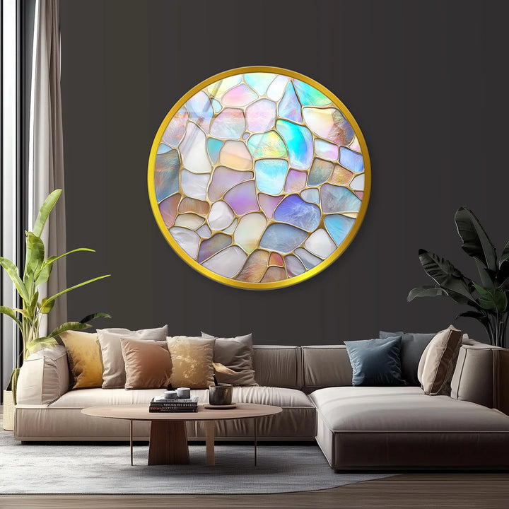 Pastel Glow Mosaic Round Glass Wall Art - MyPhotoStation