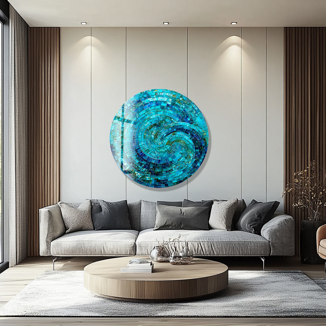 Oceanic Spiral Energy – Round Glass Wall Art