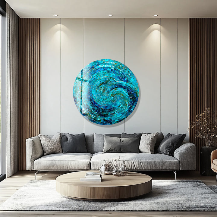 Oceanic Spiral Energy – Round Glass Wall Art