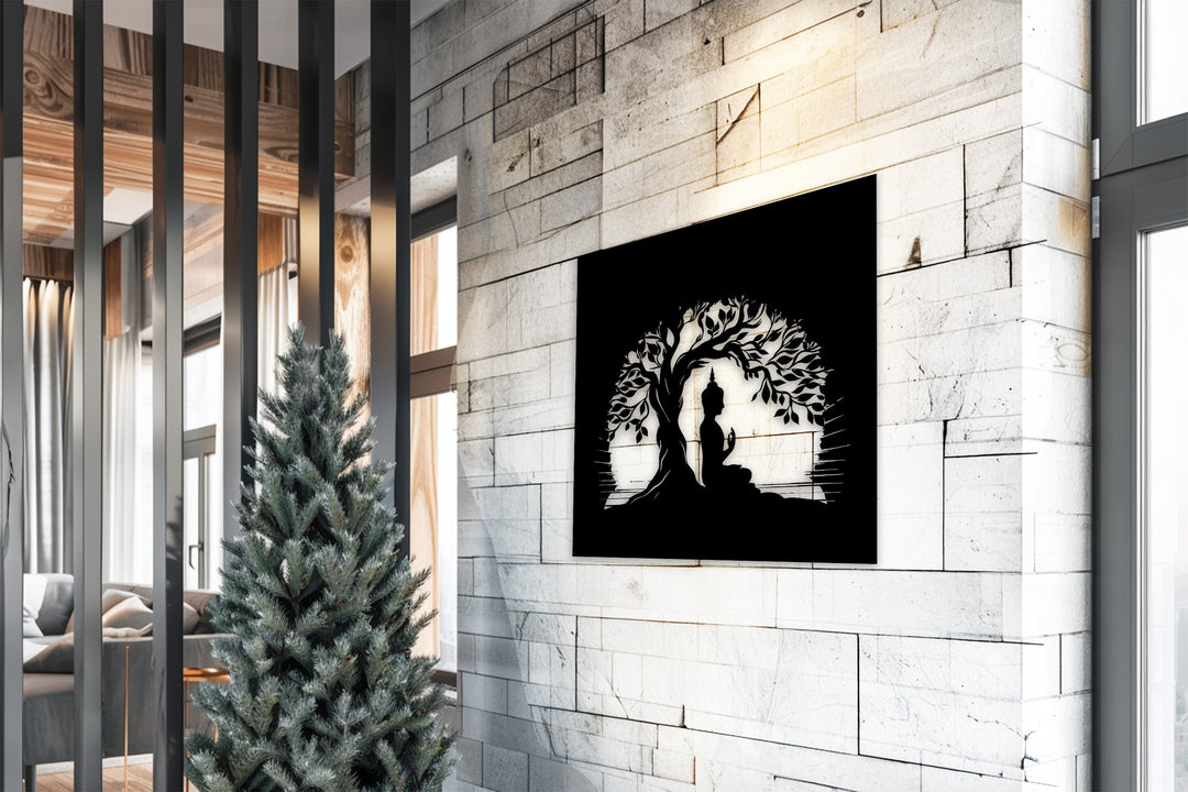 Buddha Under Bodhi Tree – Enlightenment Meditation Metal Wall Art