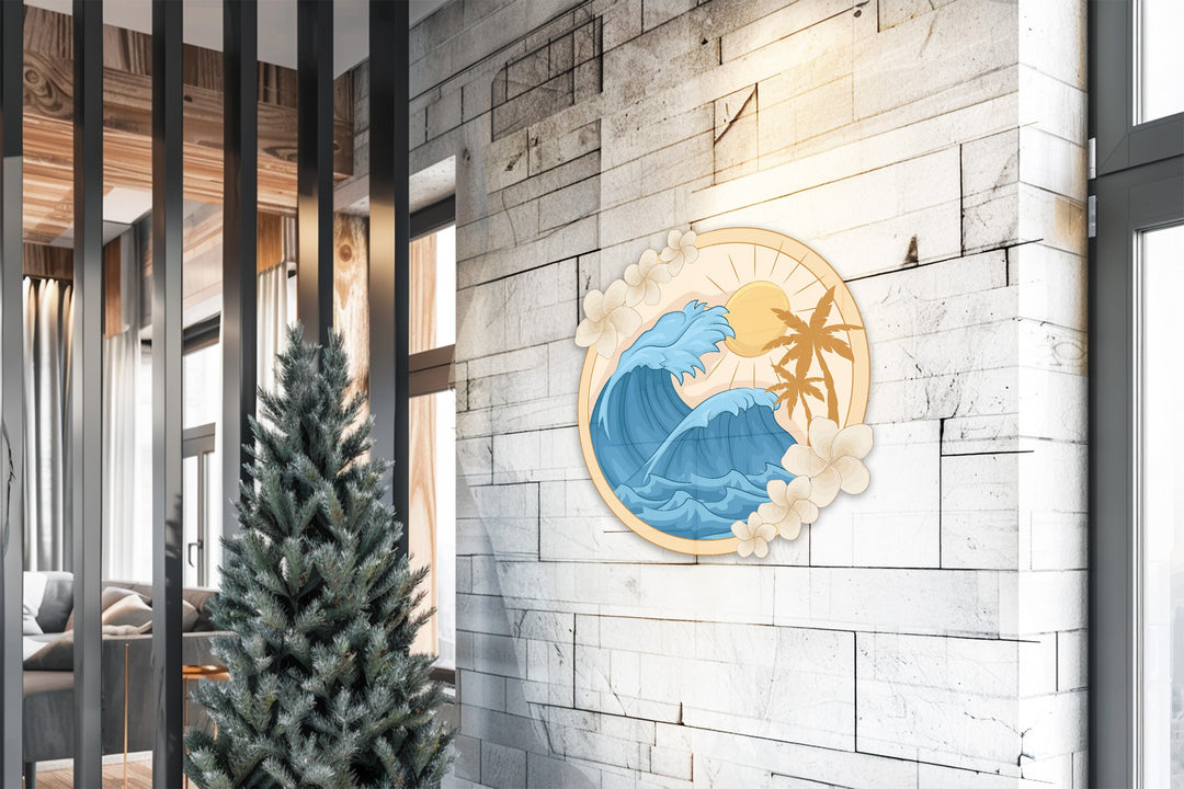 Tropical Wave Metal Wall Art – Coastal Ocean Sunset Home Decor